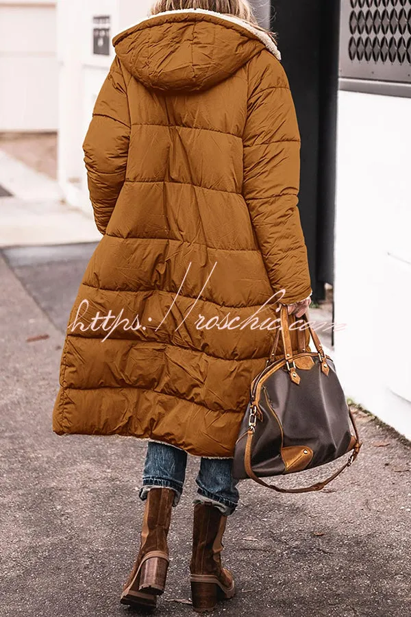 Hooded Plush Lined Pocket Long Sleeve Coat