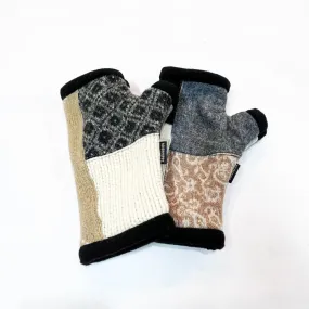 Lined Fingerless Gloves in Grey, Black & Tans