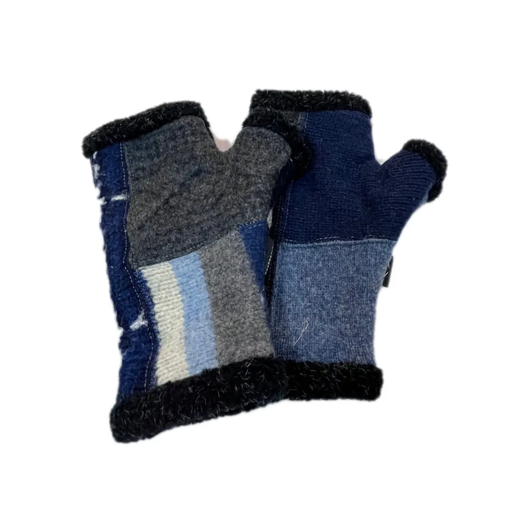 Lined Fingerless Gloves in Navy & Grey with a Sparkle