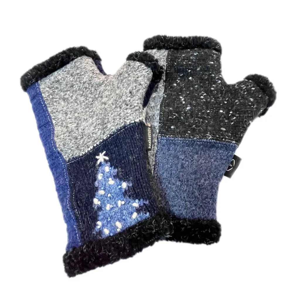 Lined Fingerless Gloves in Navy, Blue & Soft Greys