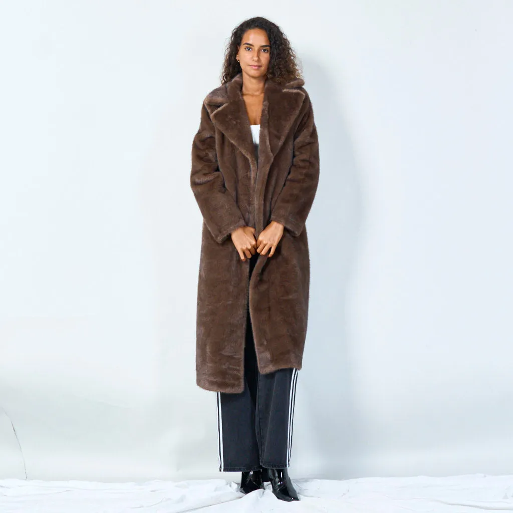 Long faux fur coat with wide lapels wholesale