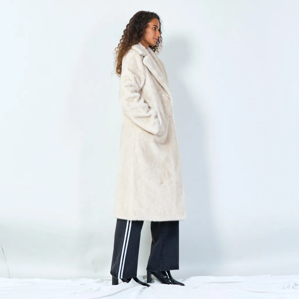 Long faux fur coat with wide lapels wholesale