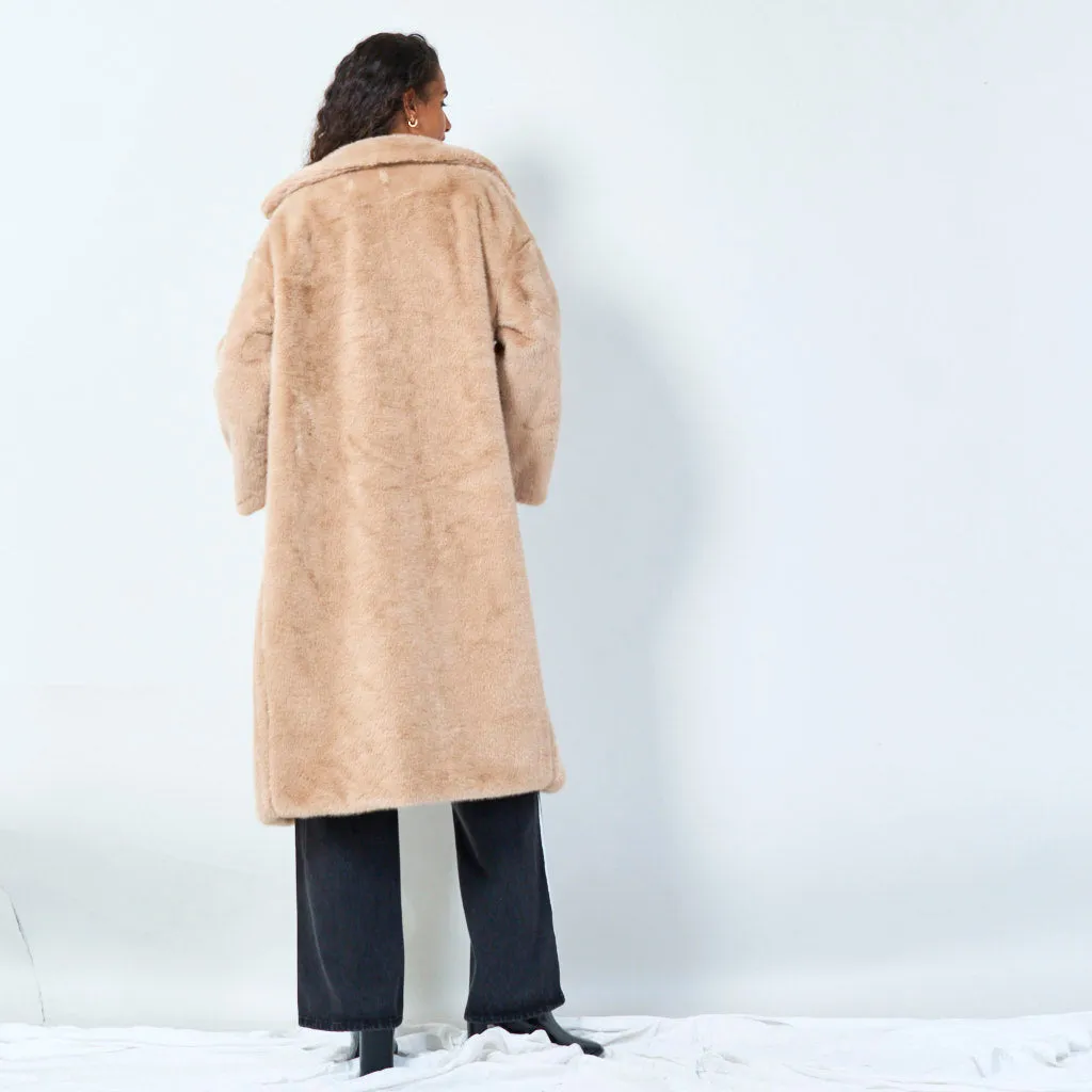 Long faux fur coat with wide lapels wholesale