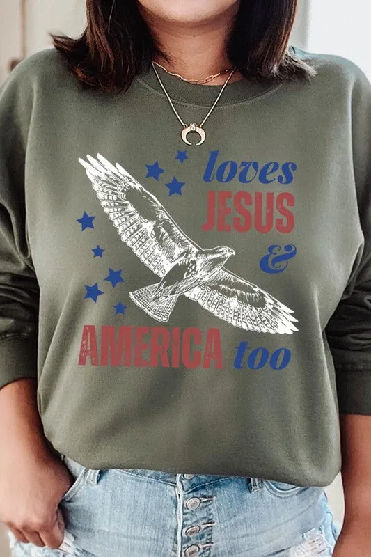 Loves Jesus And America Graphic Fleece Sweatshirts