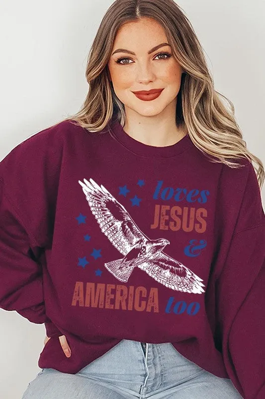 Loves Jesus And America Graphic Fleece Sweatshirts