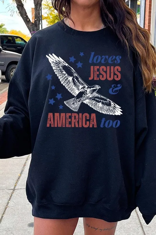 Loves Jesus And America Graphic Fleece Sweatshirts