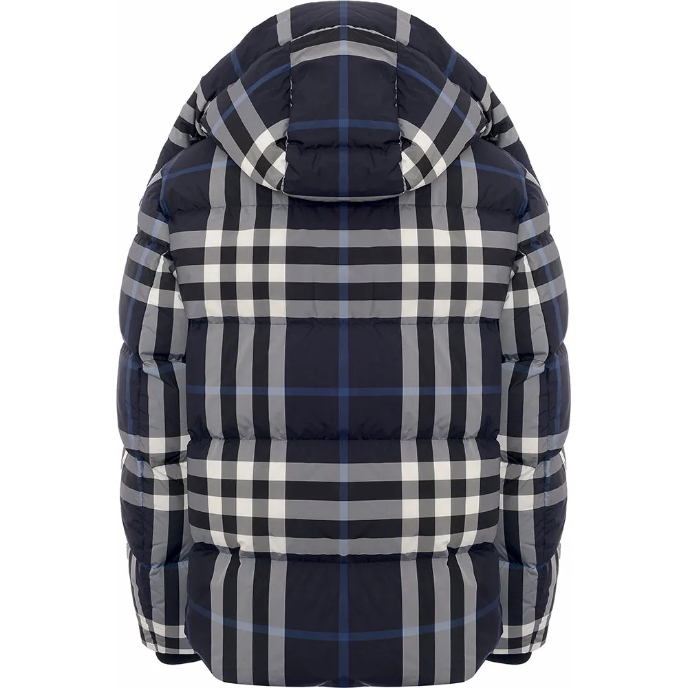 Mens Burberry Larrick Check Down Jacket in Navy