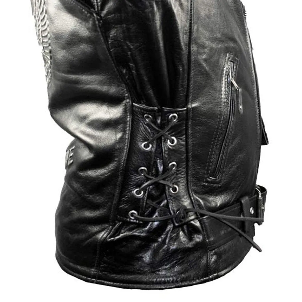 Men's Premium Leather Black Embossed Eagle Motorcycle Jacket