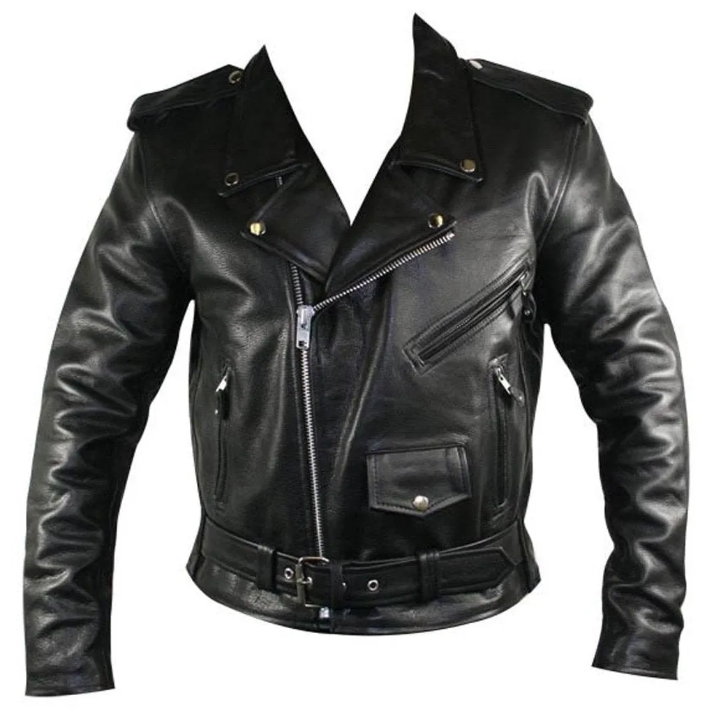 Men's Premium Leather Black Embossed Eagle Motorcycle Jacket