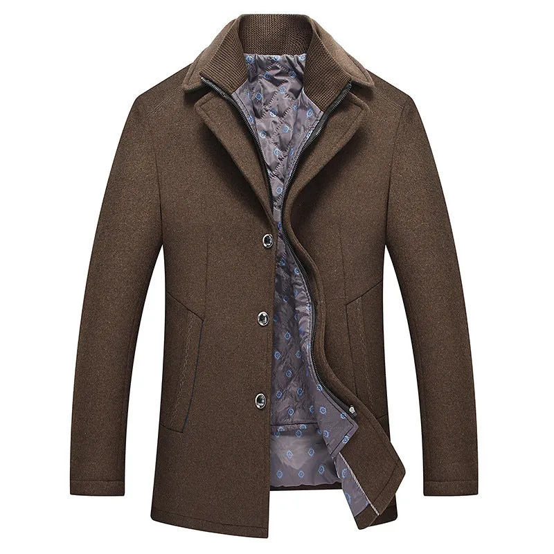 Men's Thick Double Layered Collar Wool Pea Coat