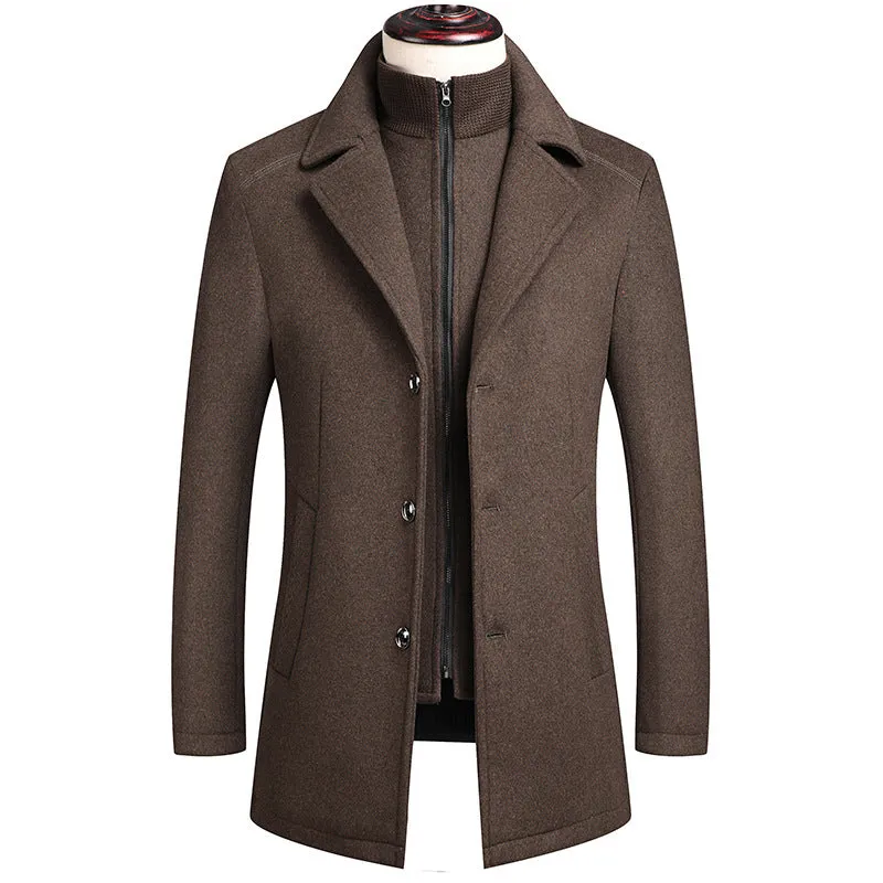 Men's Thick Double Layered Collar Wool Pea Coat