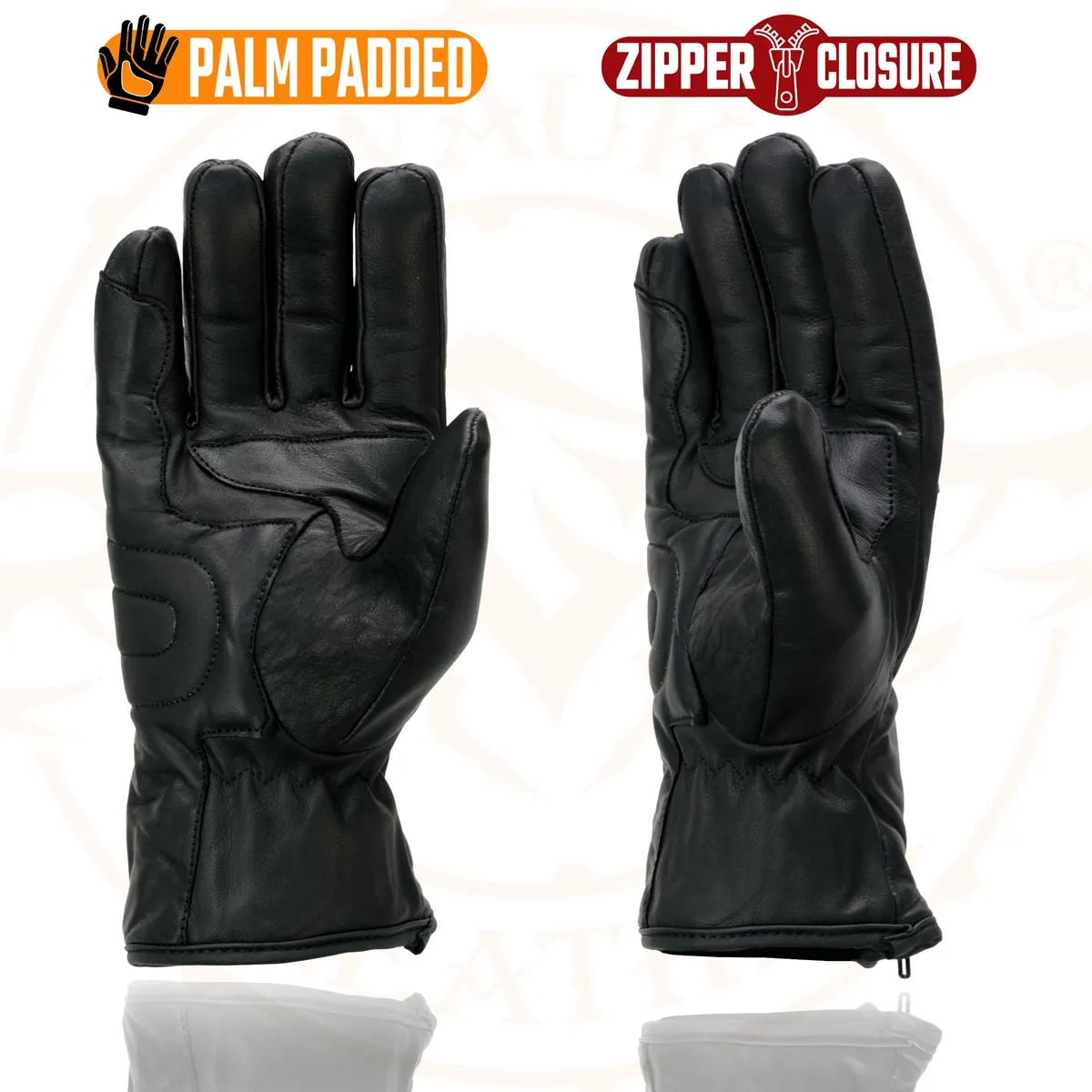 Milwaukee Leather MG7575 Men's Black Premium Leather Long Wrist Gloves with Zipper Top