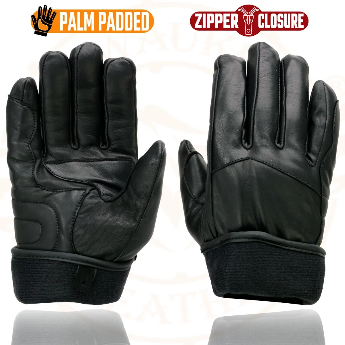 Milwaukee Leather MG7575 Men's Black Premium Leather Long Wrist Gloves with Zipper Top