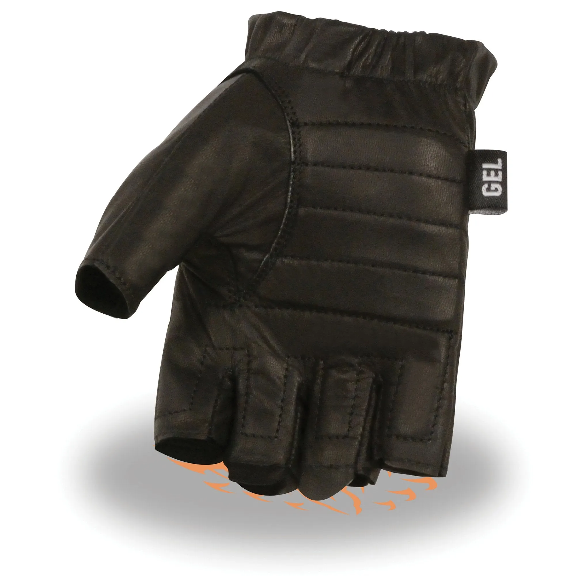 Milwaukee Leather SH206 Men's Black Leather Gel Padded Palm Fingerless Motorcycle Hand Gloves W/ ‘Welted’ Design