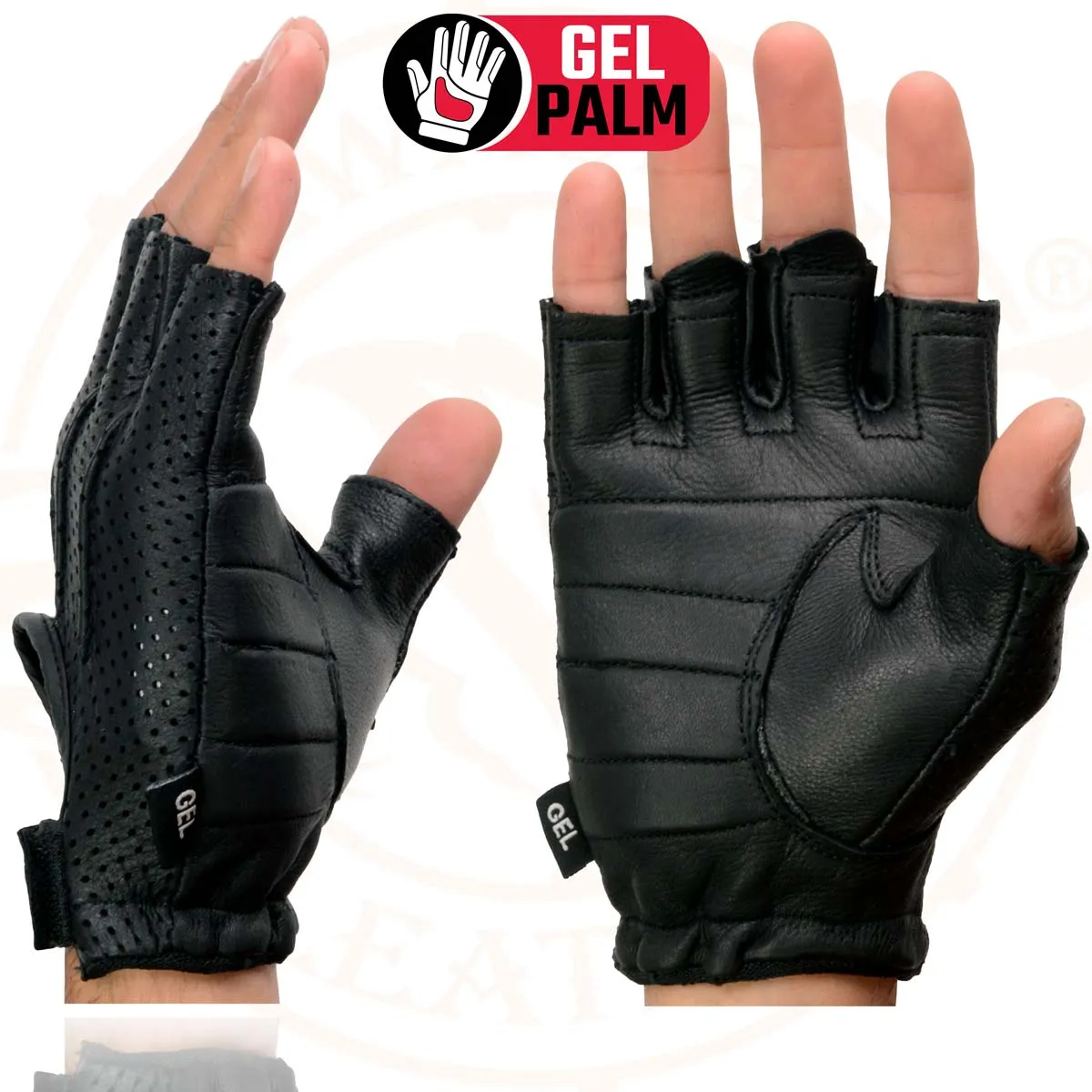 Milwaukee Leather SH877 Men's Black Welted USA Deerskin Leather Gel Padded Palm Fingerless Motorcycle Hand Gloves