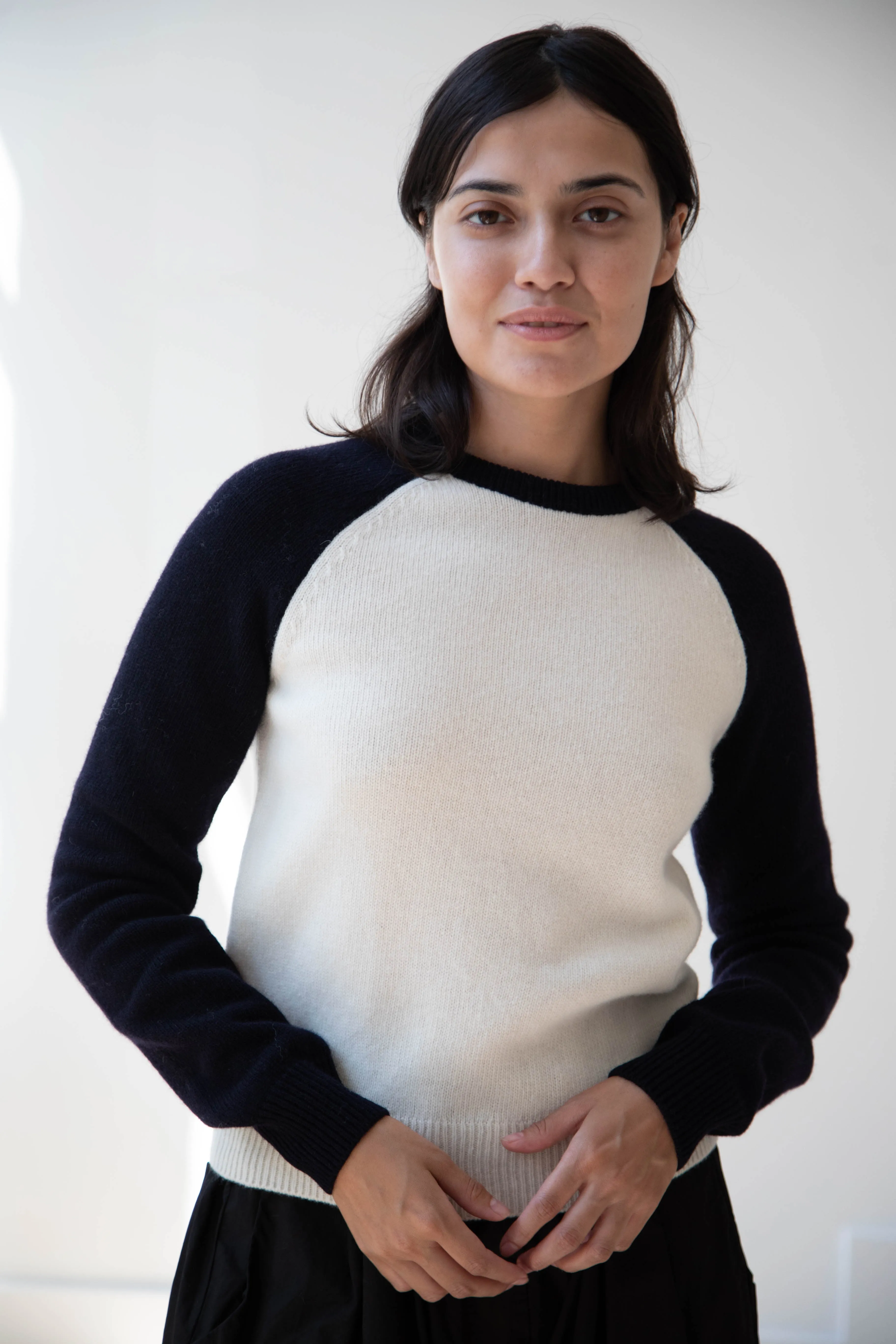 Nothing Written | Raglan Wool Sweater in White & Navy