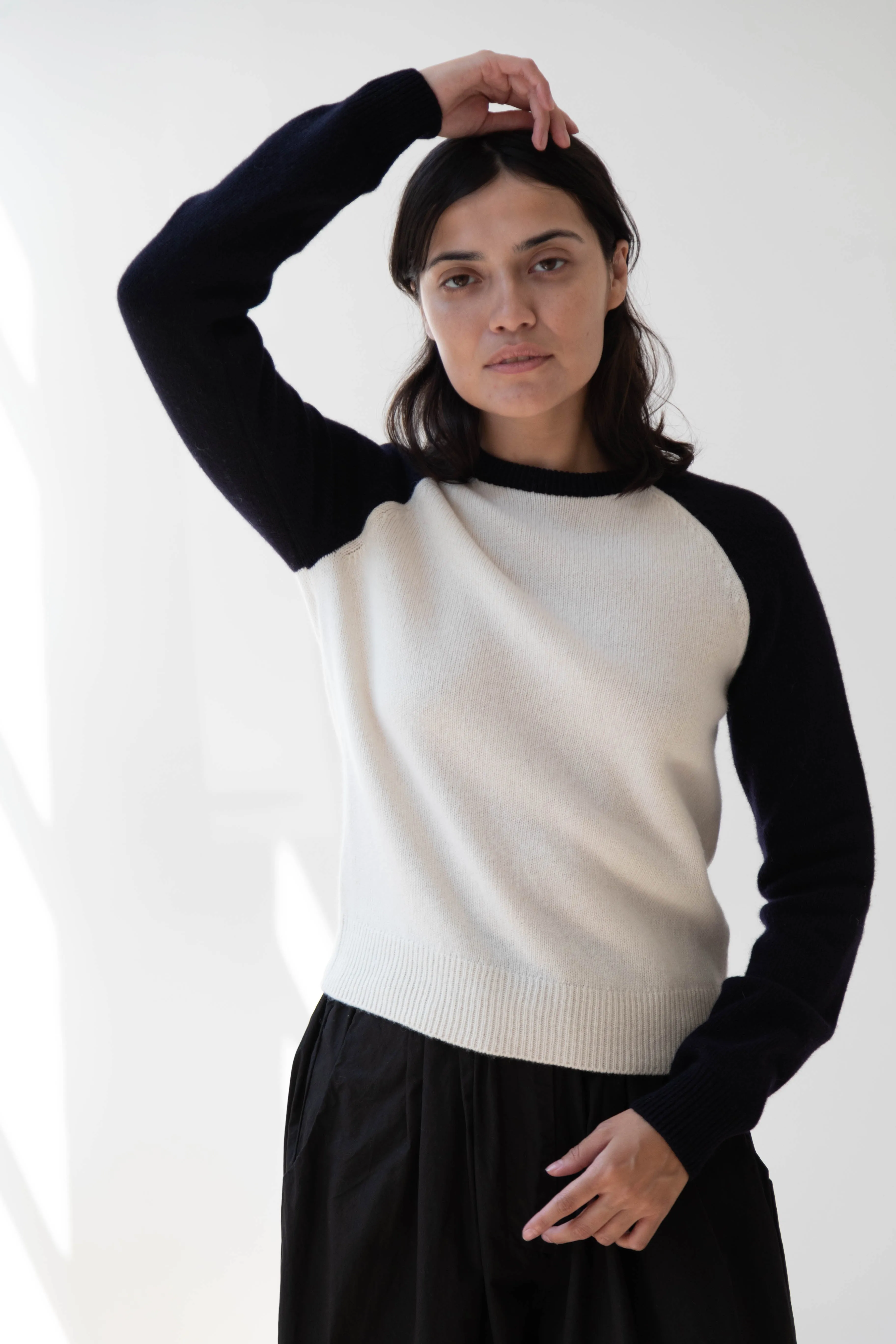 Nothing Written | Raglan Wool Sweater in White & Navy