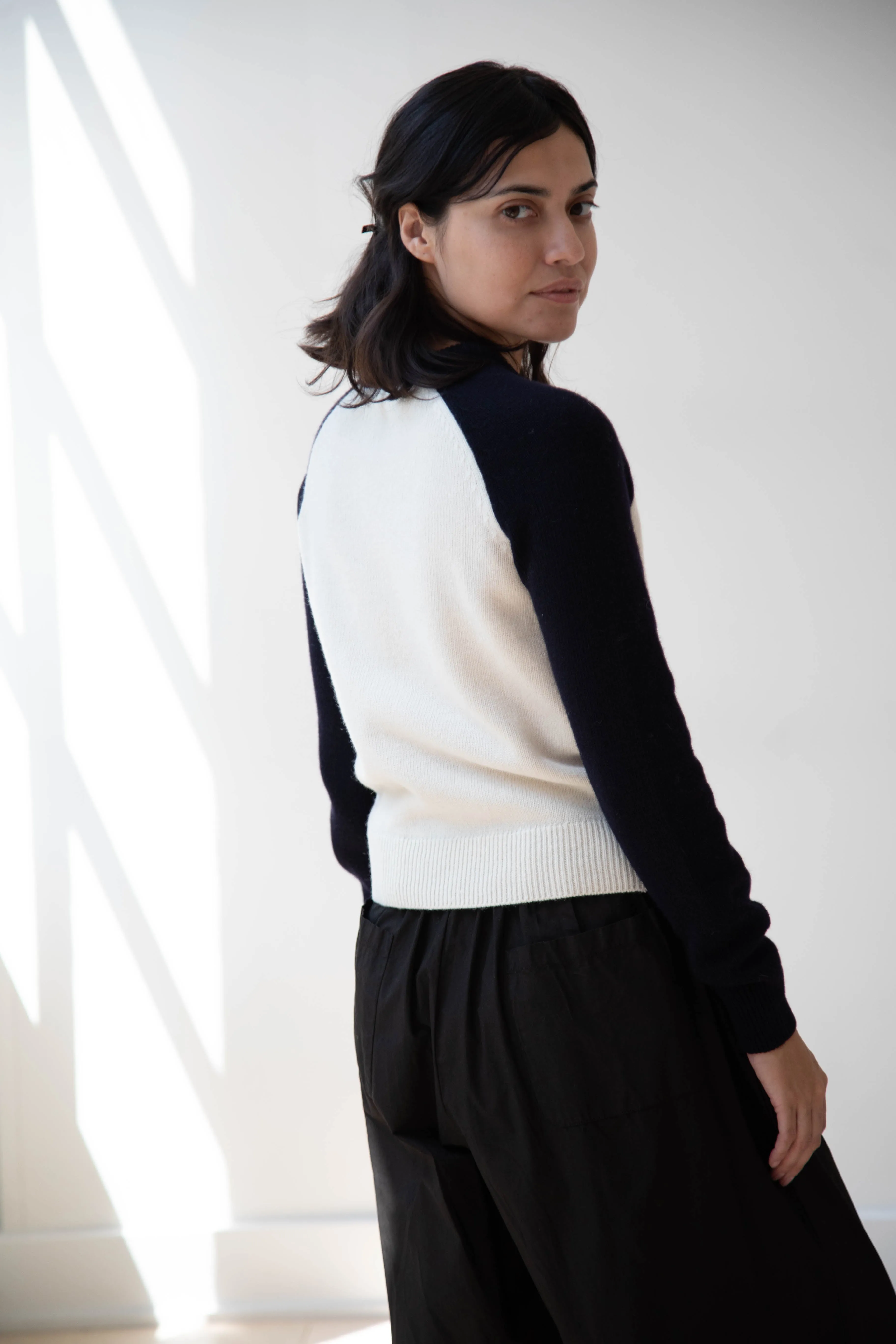 Nothing Written | Raglan Wool Sweater in White & Navy