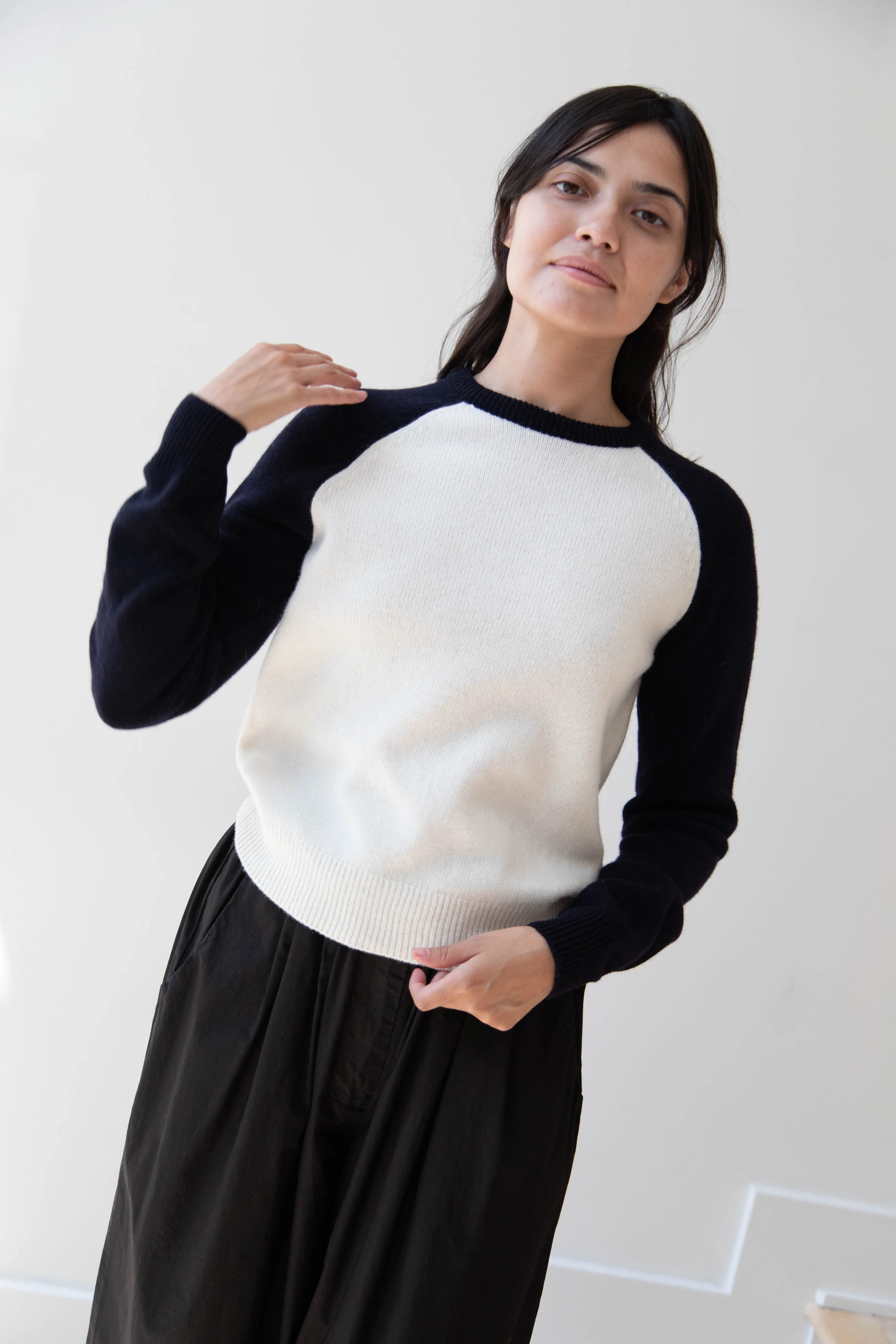 Nothing Written | Raglan Wool Sweater in White & Navy