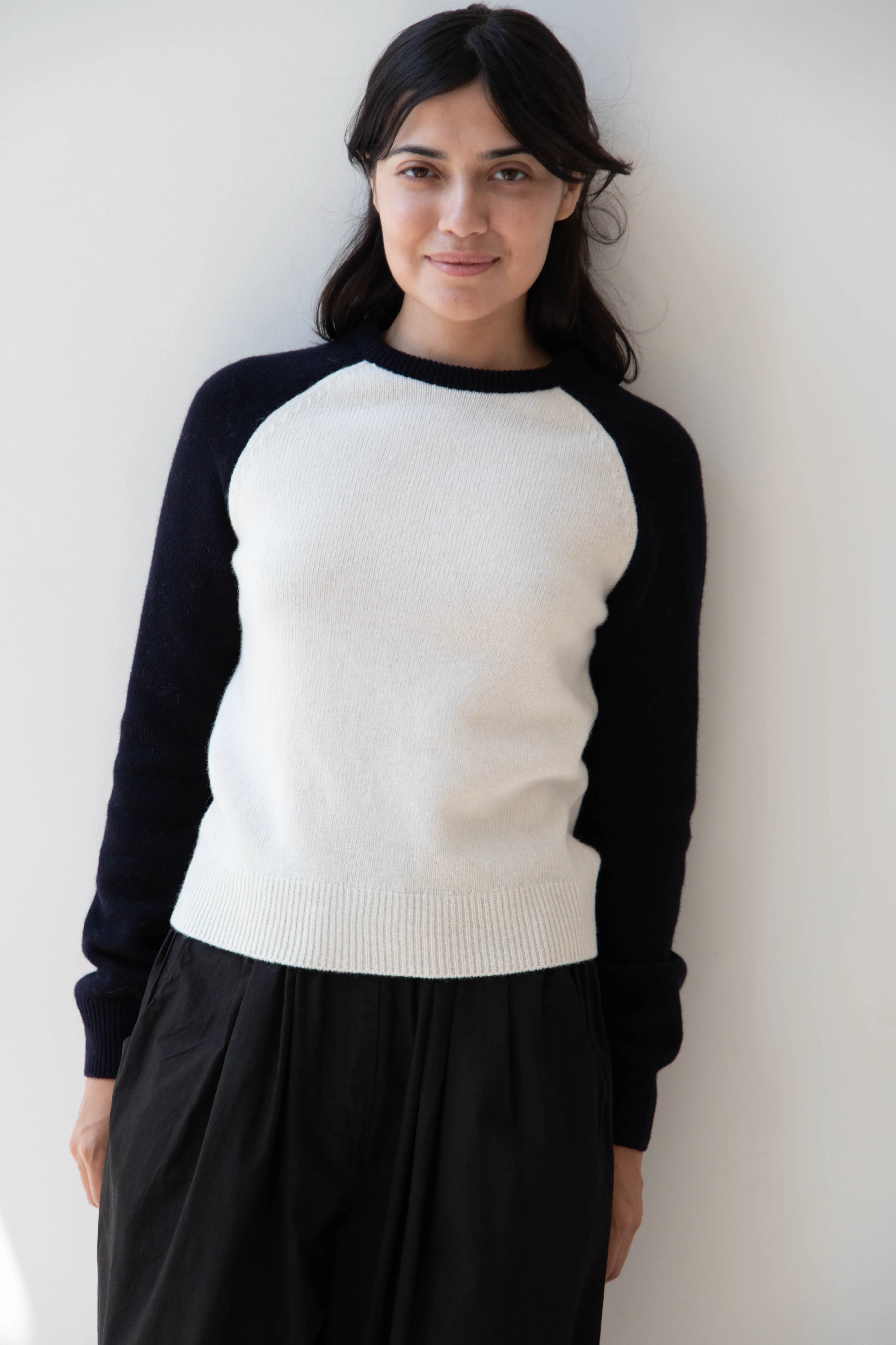 Nothing Written | Raglan Wool Sweater in White & Navy