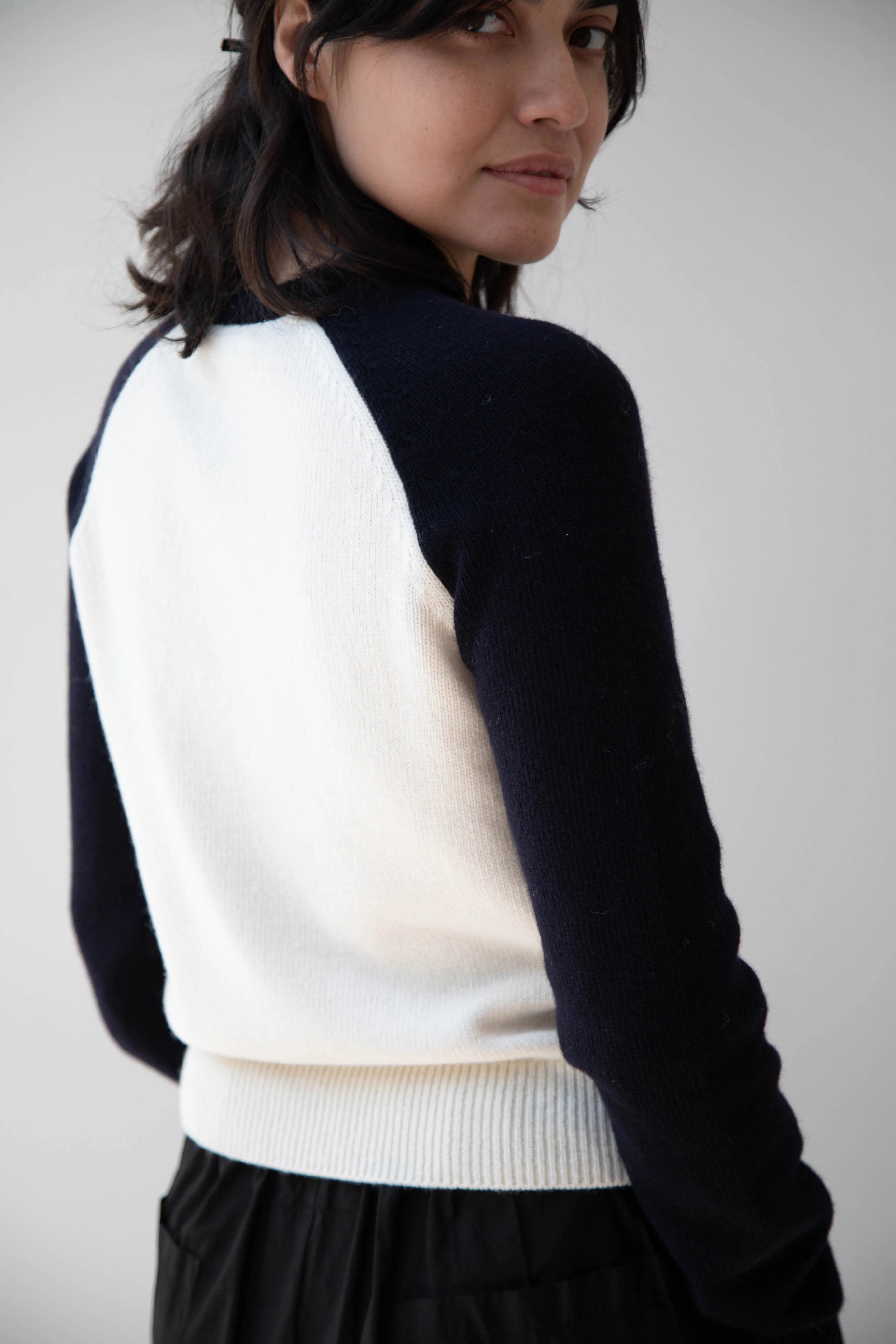 Nothing Written | Raglan Wool Sweater in White & Navy