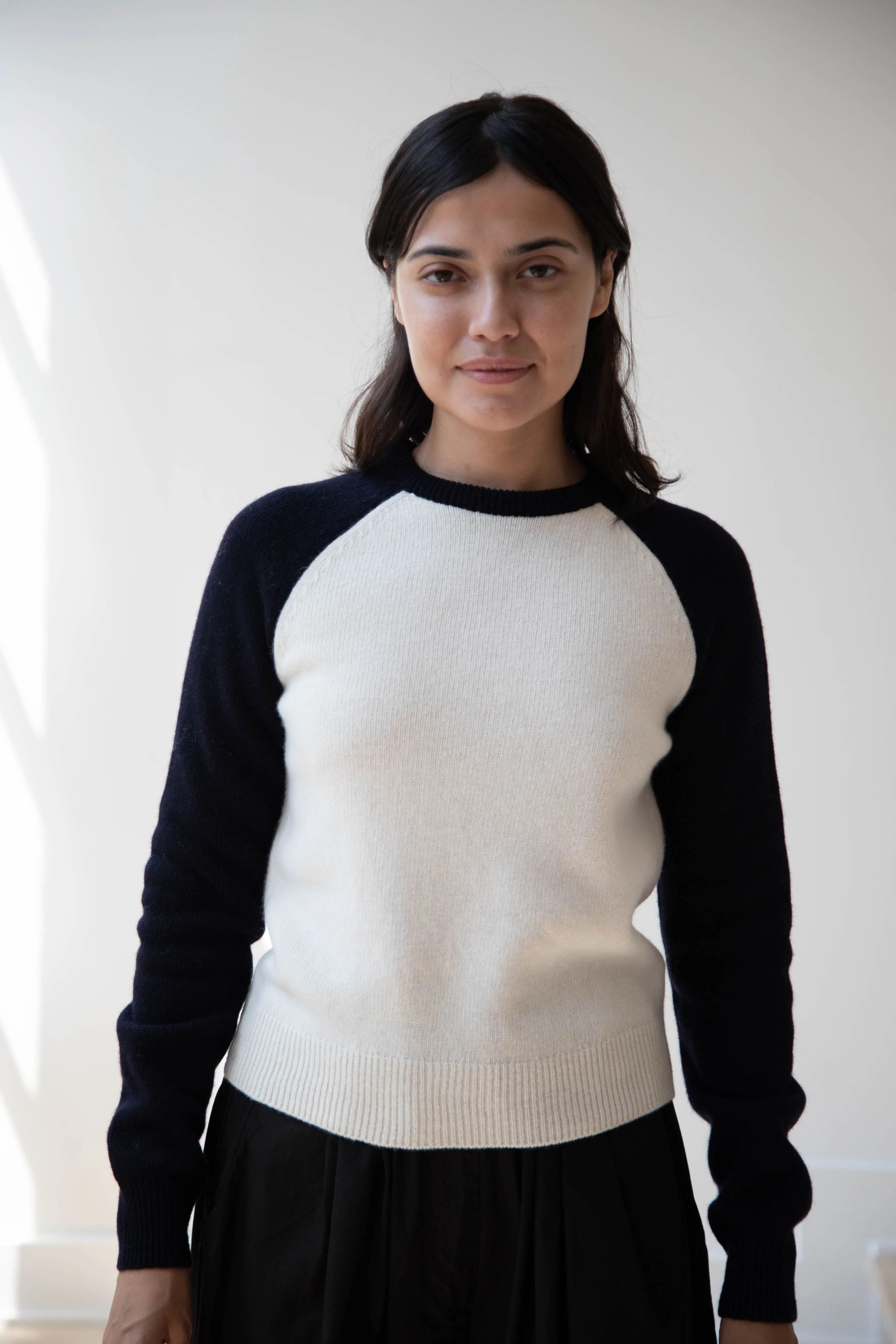 Nothing Written | Raglan Wool Sweater in White & Navy