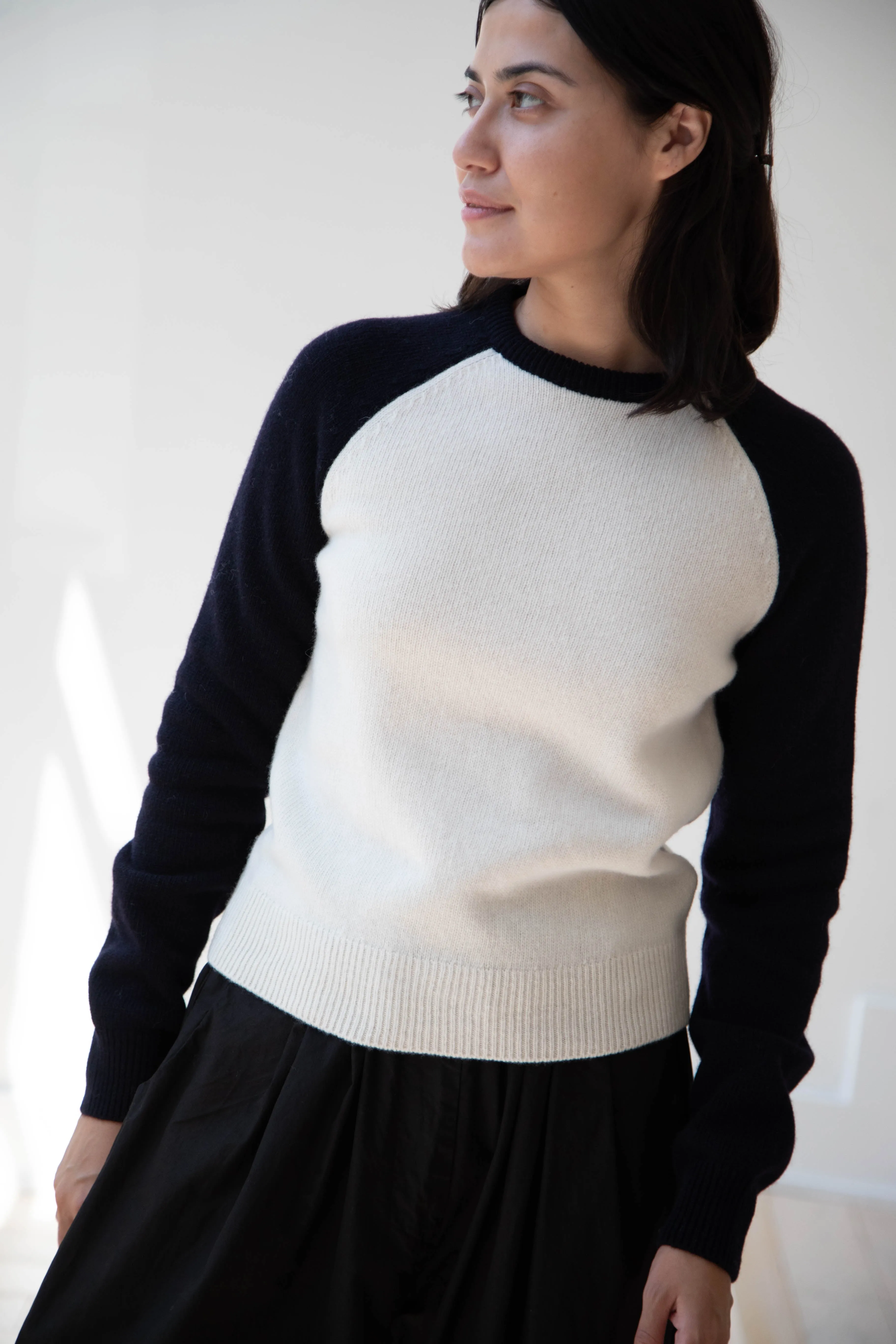 Nothing Written | Raglan Wool Sweater in White & Navy