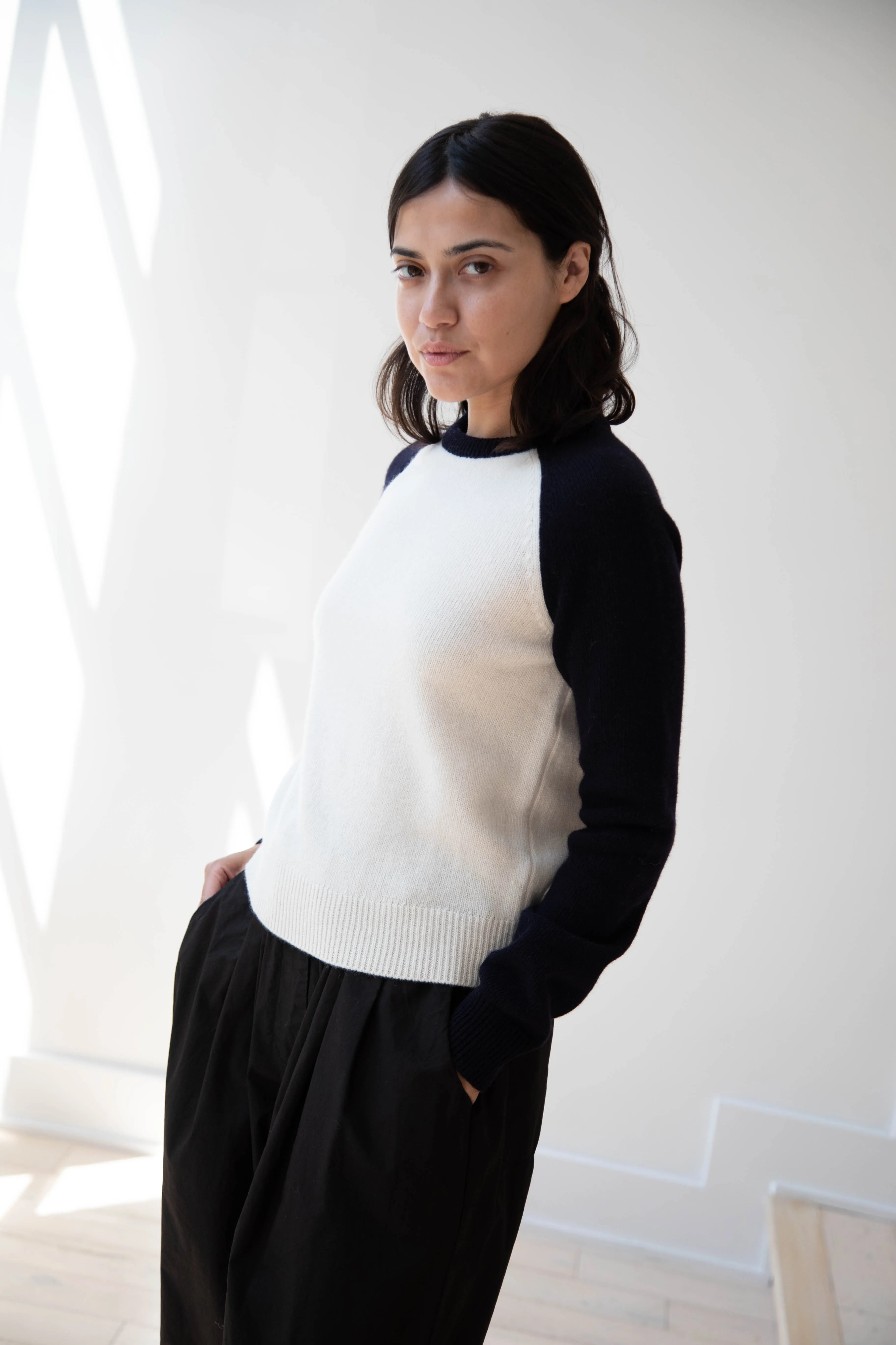 Nothing Written | Raglan Wool Sweater in White & Navy