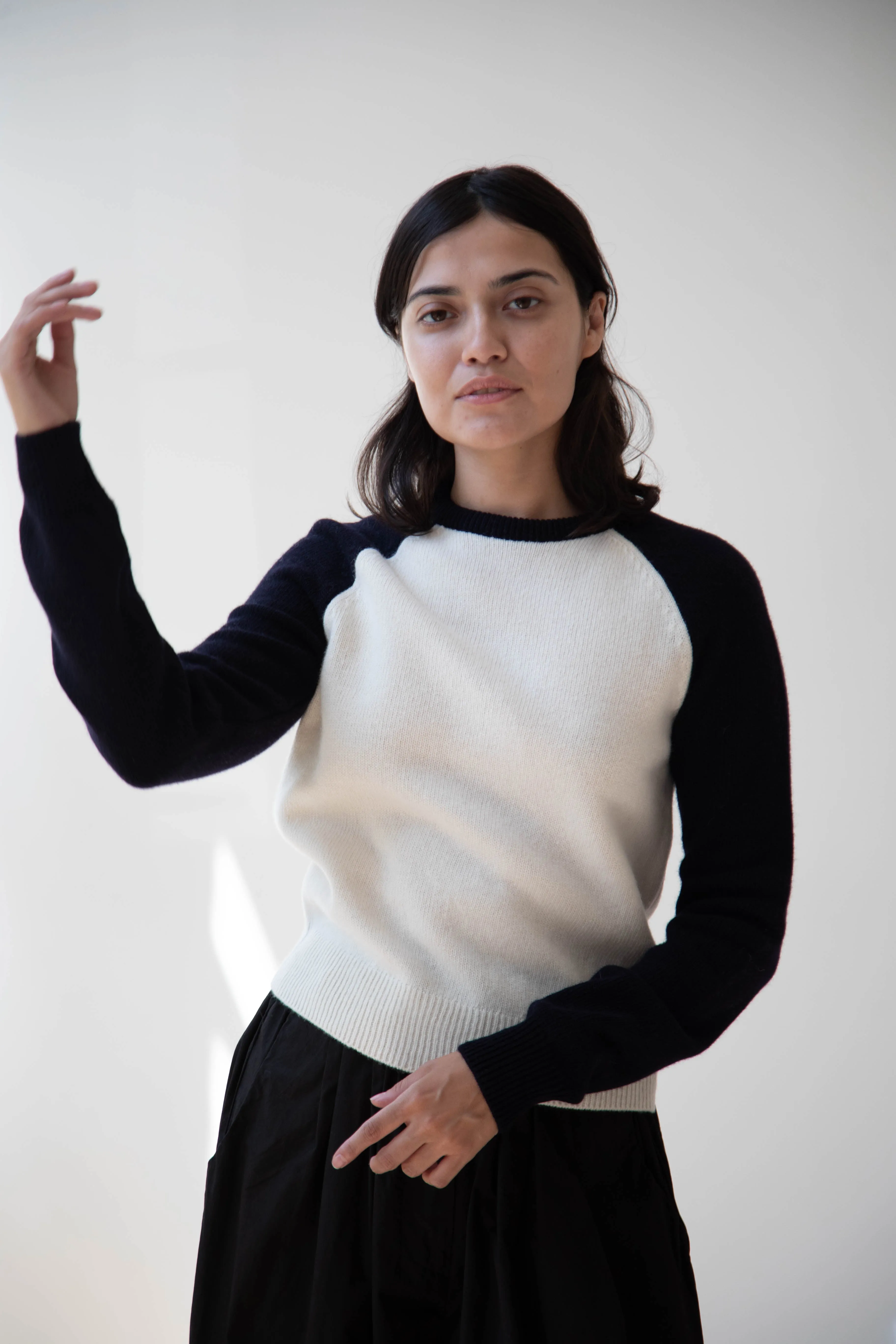 Nothing Written | Raglan Wool Sweater in White & Navy