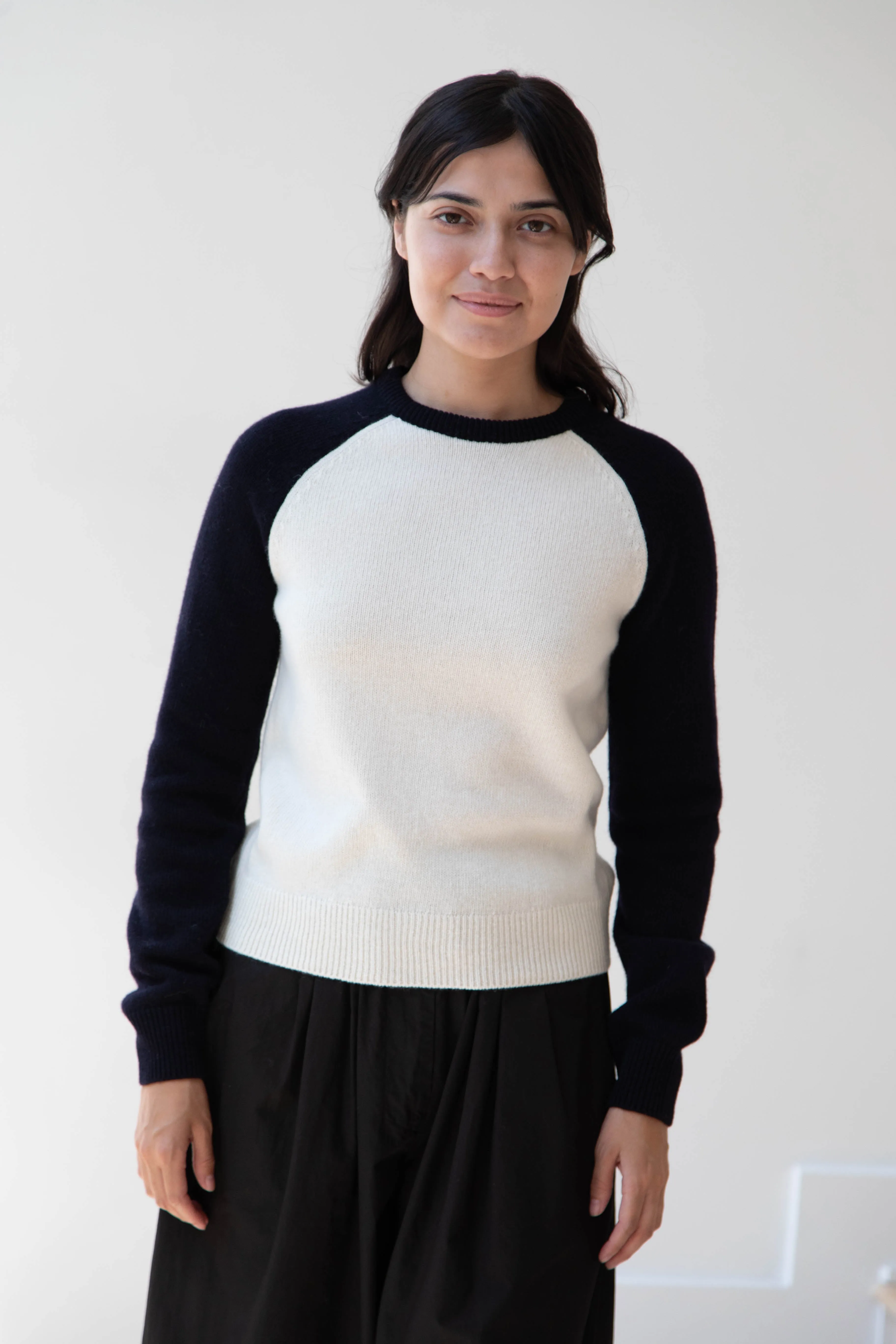 Nothing Written | Raglan Wool Sweater in White & Navy