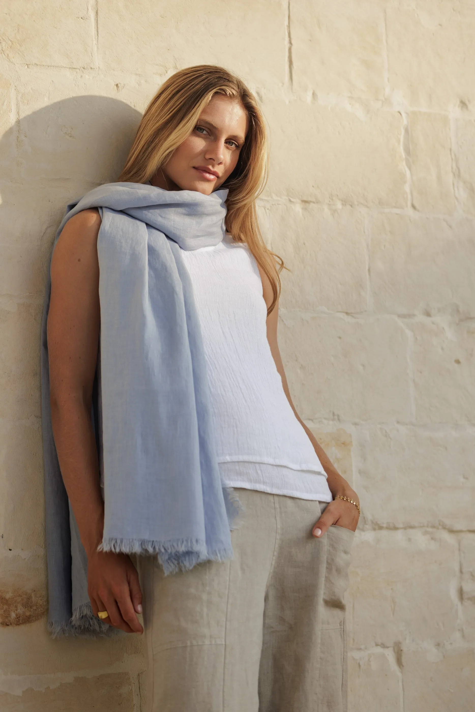 Omari Linen Scarf Slate Blue