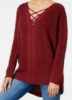 One Hart Women's Juniors High-Low Crisscross Sweater, Size Small