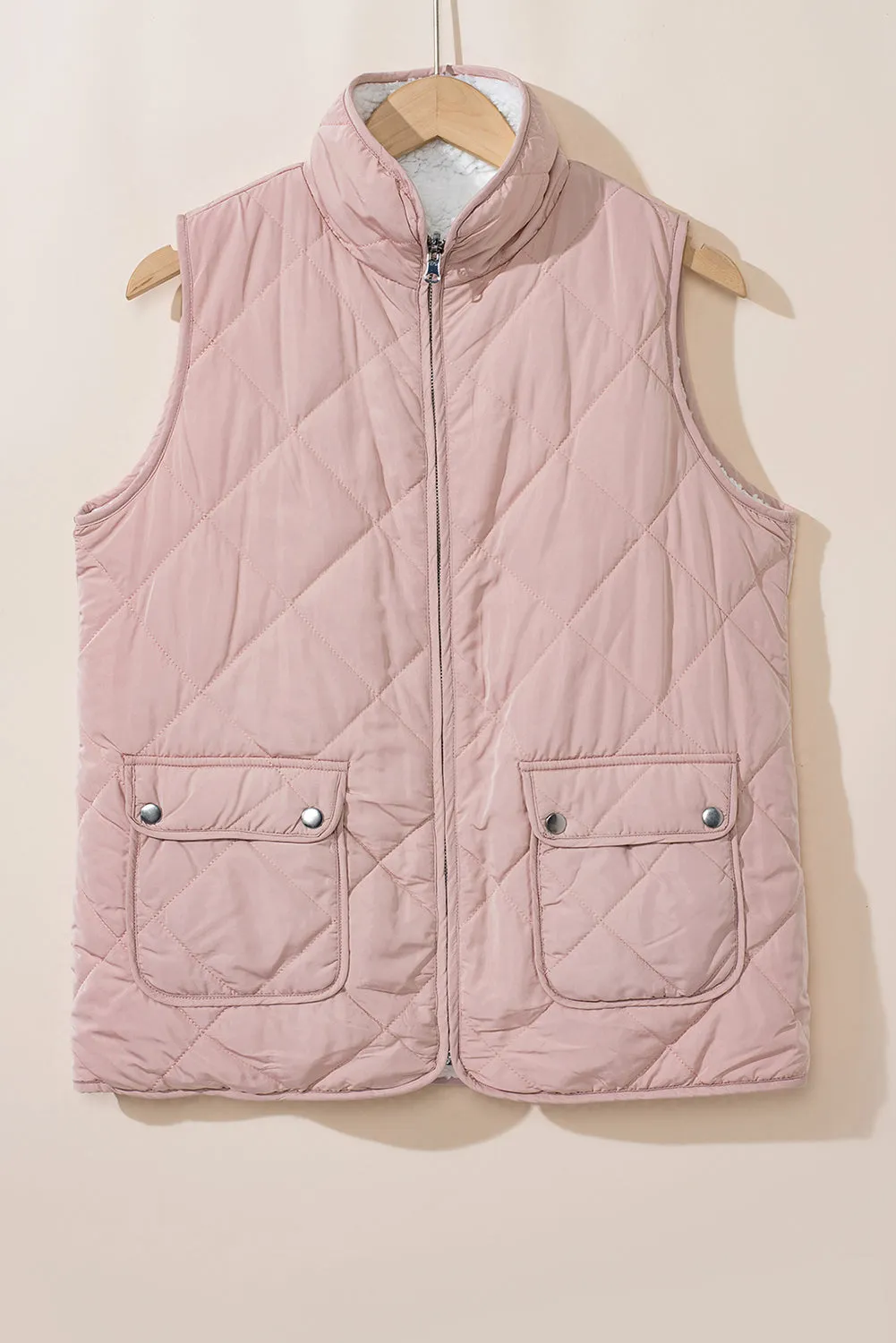 Pink Fleece Lined Quilted Vest Coats