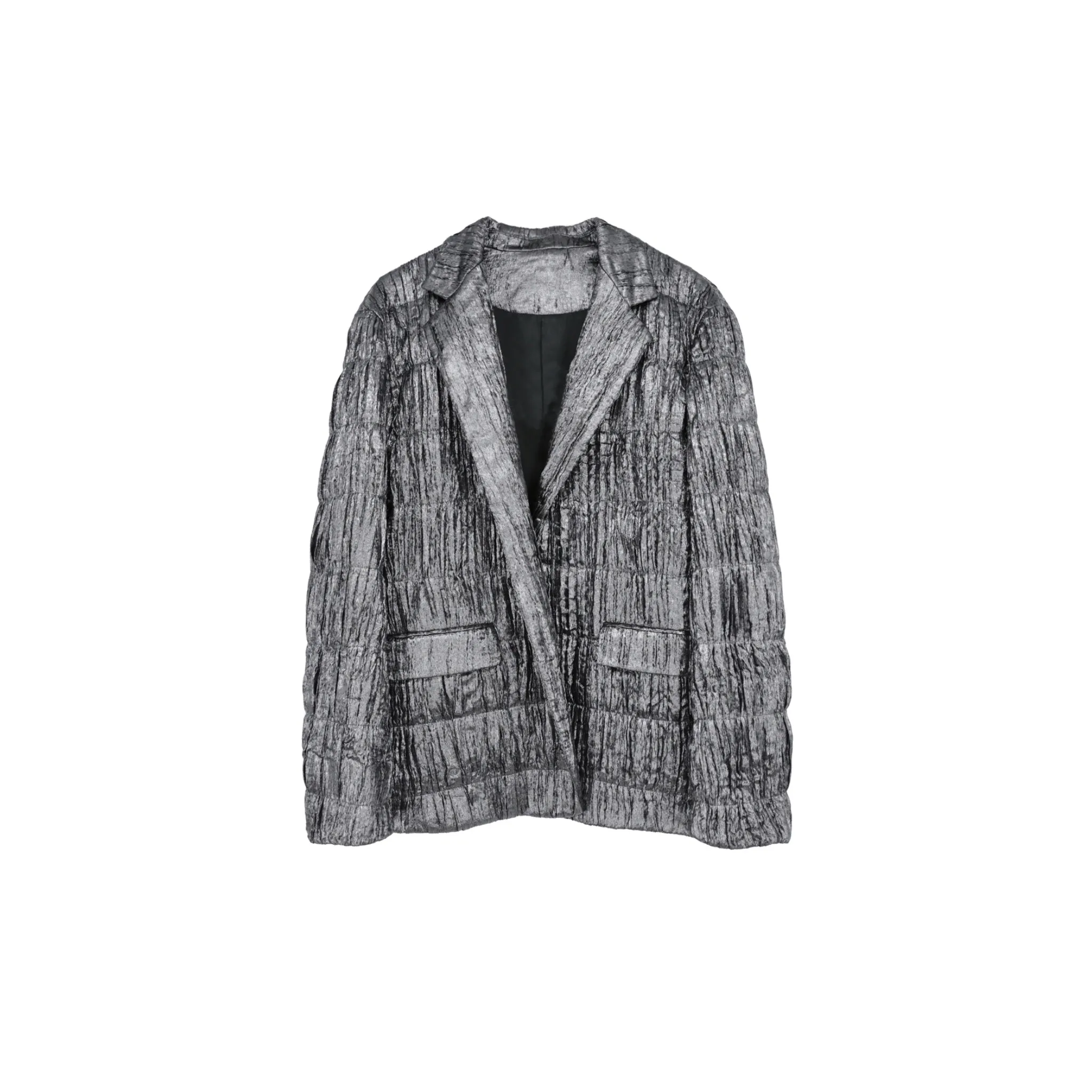 Pleated Quilted Cotton Blazer in Silver