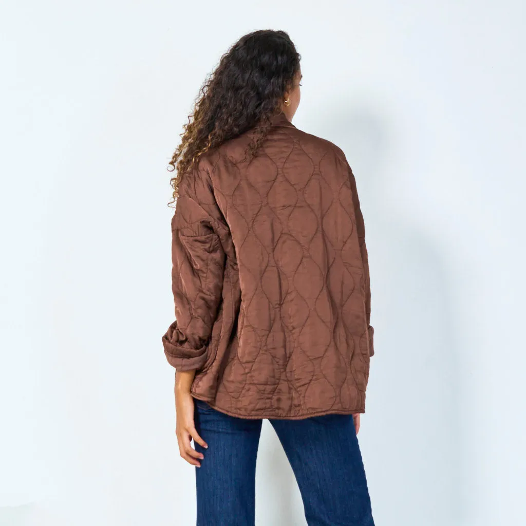 Quilted open-front jacket with rolled cuffs wholesale