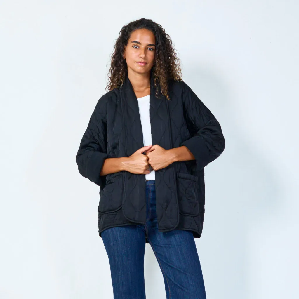 Quilted open-front jacket with rolled cuffs wholesale