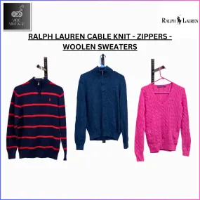 RALPH LAUREN CABLE KNIT - ZIPPERS - WOOLEN SWEATERS - 14 PCS