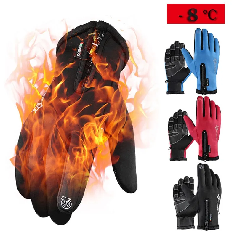 ROCKBROS Touch Screen Bike Gloves Winter Thermal Windproof Warm Full Finger Cycling Glove Anti-slip