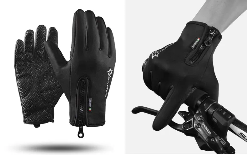 ROCKBROS Touch Screen Bike Gloves Winter Thermal Windproof Warm Full Finger Cycling Glove Anti-slip