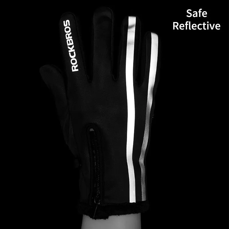 ROCKBROS Touch Screen Bike Gloves Winter Thermal Windproof Warm Full Finger Cycling Glove Anti-slip