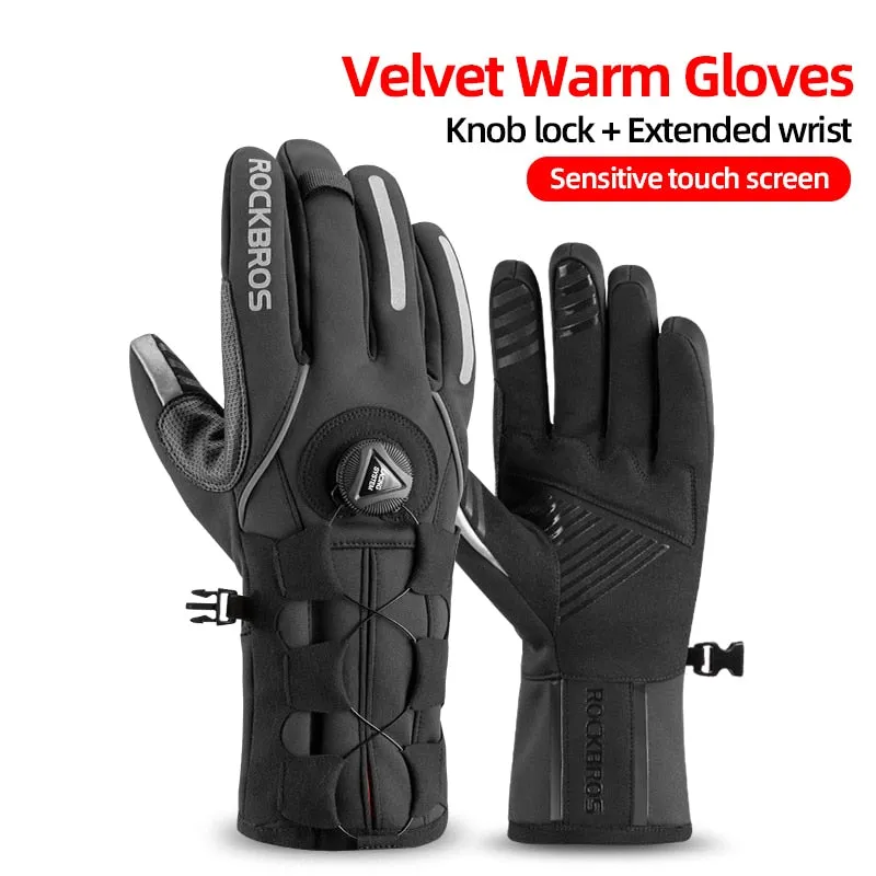 ROCKBROS Touch Screen Bike Gloves Winter Thermal Windproof Warm Full Finger Cycling Glove Anti-slip