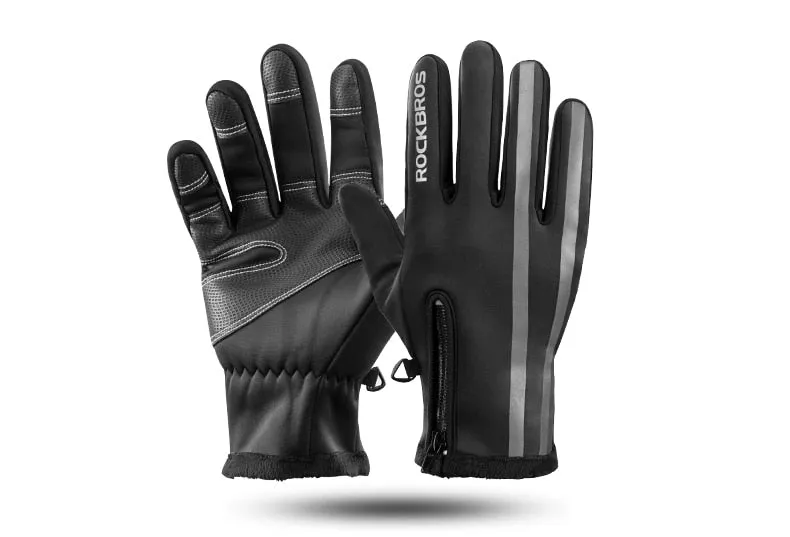 ROCKBROS Touch Screen Bike Gloves Winter Thermal Windproof Warm Full Finger Cycling Glove Anti-slip