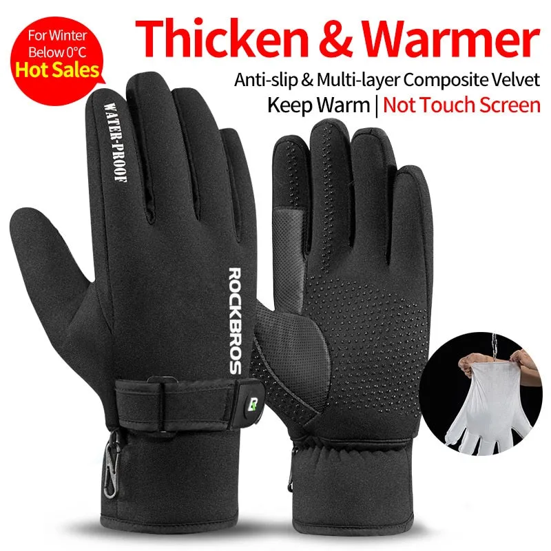 ROCKBROS Touch Screen Bike Gloves Winter Thermal Windproof Warm Full Finger Cycling Glove Anti-slip