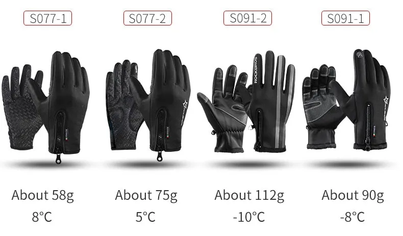 ROCKBROS Touch Screen Bike Gloves Winter Thermal Windproof Warm Full Finger Cycling Glove Anti-slip