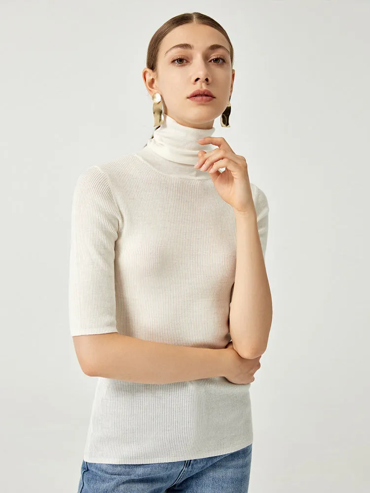 Stay Layered Ribbed Mock Neck Long Sleeve Wool Sweaters