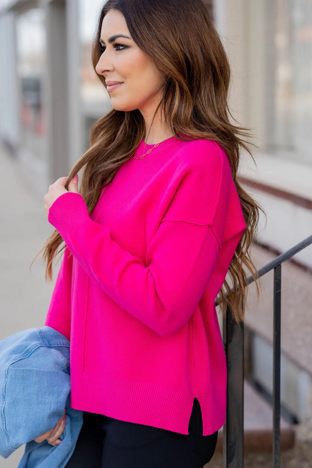 Stitch Accented Side Slit Sweater