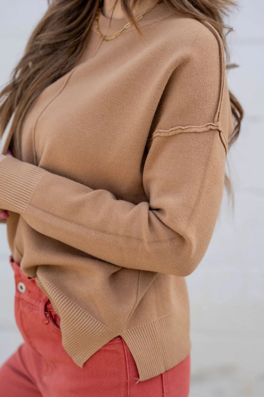 Stitch Accented Side Slit Sweater