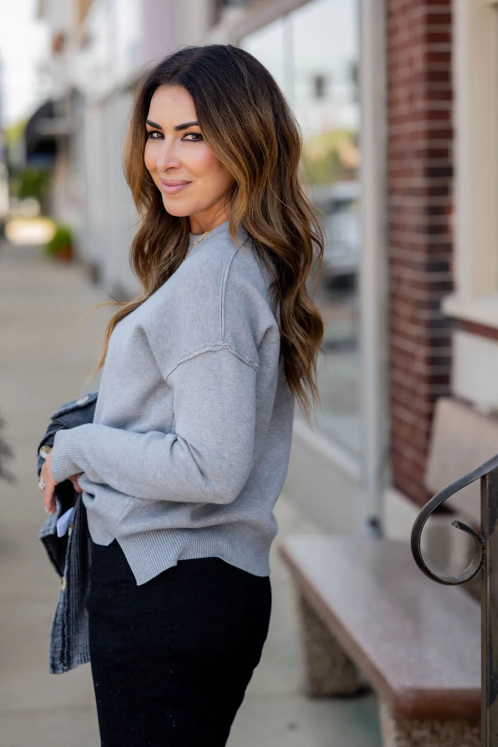 Stitch Accented Side Slit Sweater