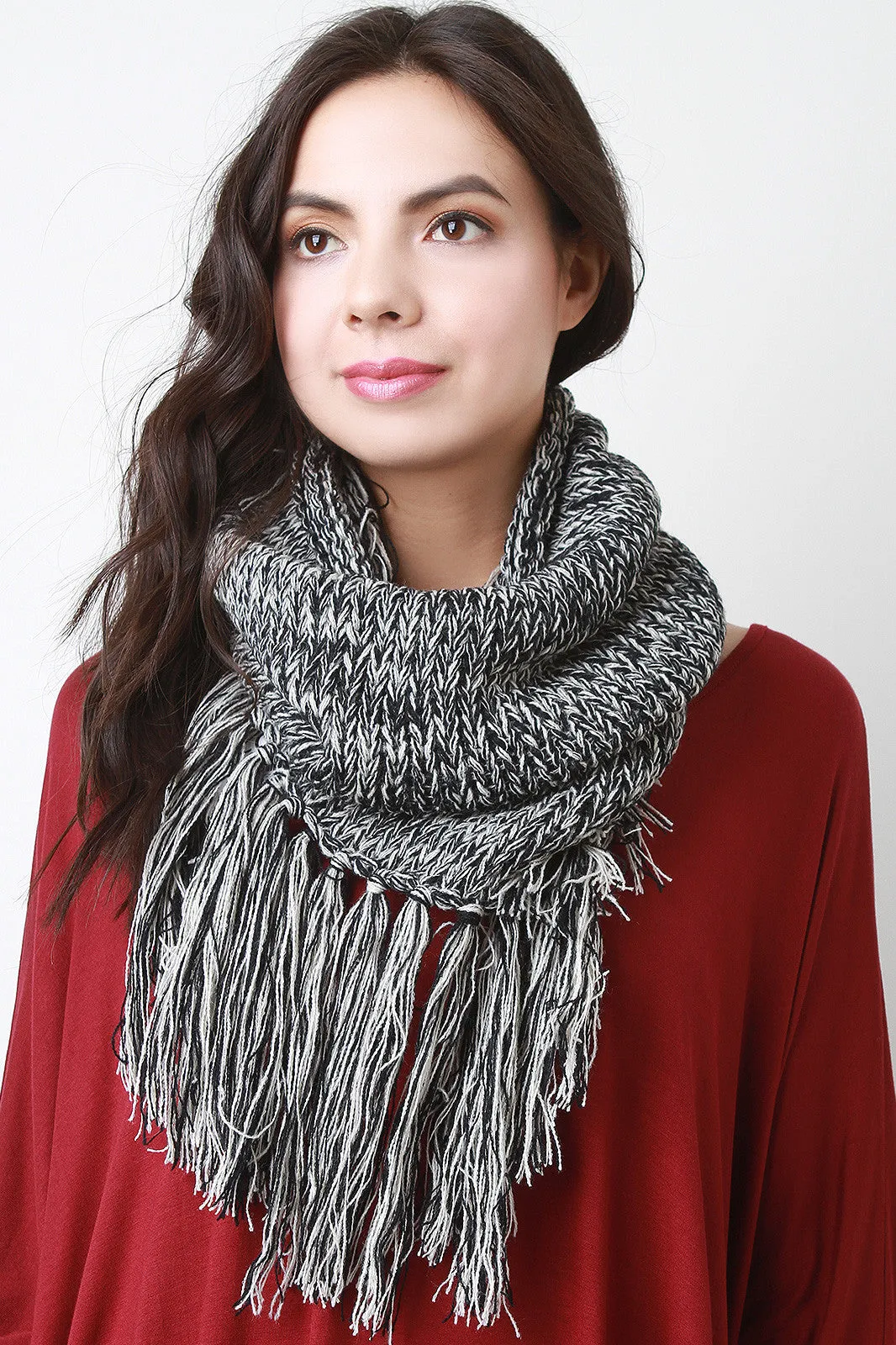 Two-Tone Fringe Muffler Scarf