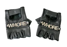 Whore Genuine Leather Fingerless Gloves Pair